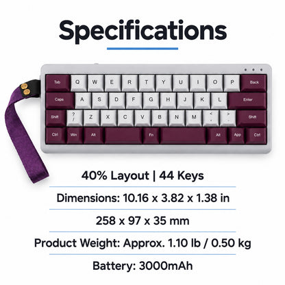 40% Wireless Mechanical Keyboard with Split Spacebar, Purple and Gray