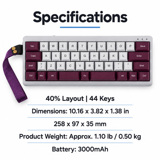 40% Wireless Mechanical Keyboard with Split Spacebar, Purple and Gray