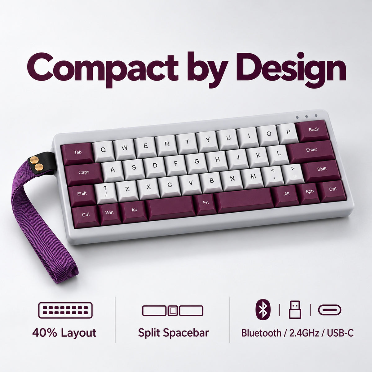 40% Wireless Mechanical Keyboard with Split Spacebar, Purple and Gray