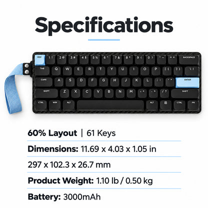60% Low-Profile Wireless Mechanical Keyboard, Black and Blue