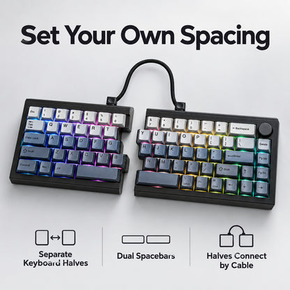 65% Split Wireless Mechanical Keyboard with RGB, Black and Gray