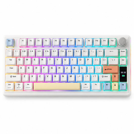 75% Wireless Mechanical Keyboard with Display and Knob, White
