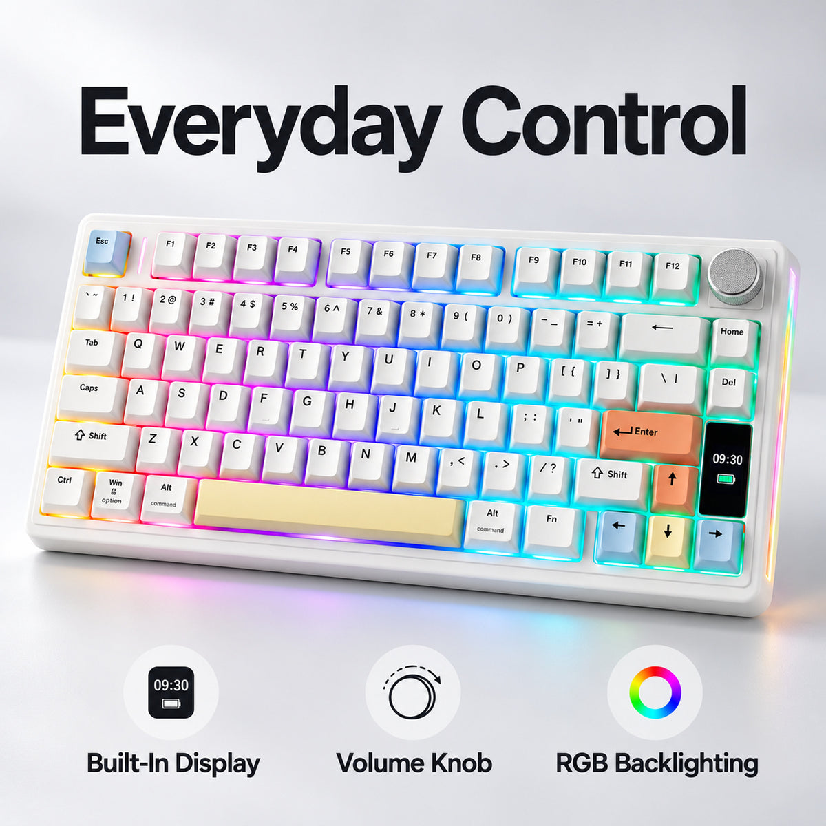 75% Wireless Mechanical Keyboard with Display and Knob, White