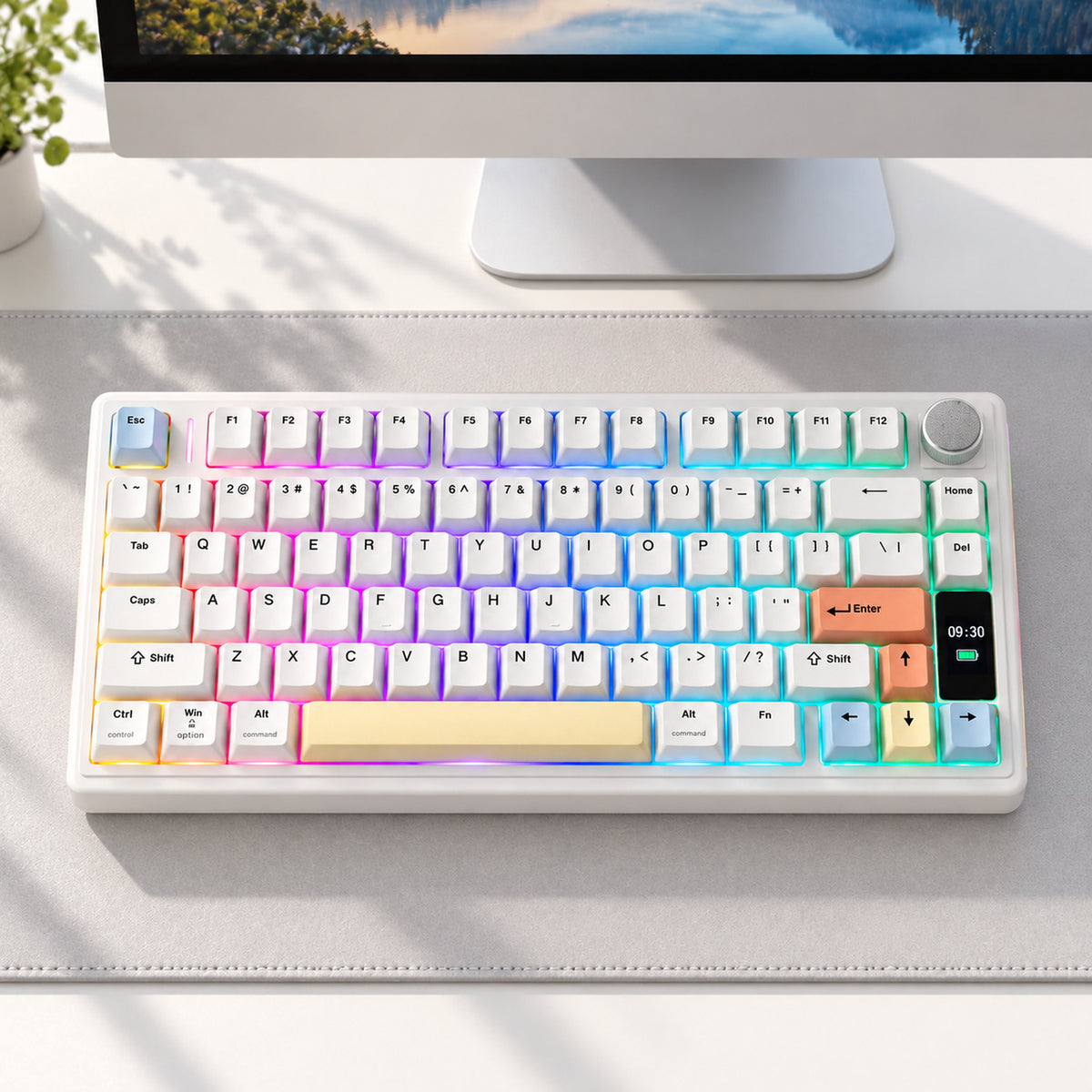 75% Wireless Mechanical Keyboard with Display and Knob, White
