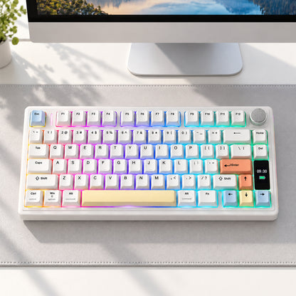 75% Wireless Mechanical Keyboard with Display and Knob, White