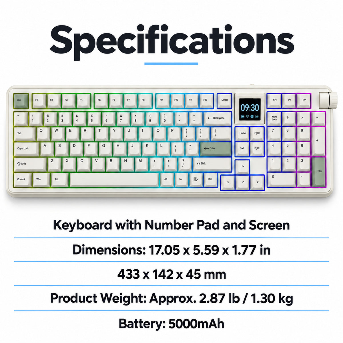 Retro Wireless Mechanical Keyboard with Display and Number Pad, Cream