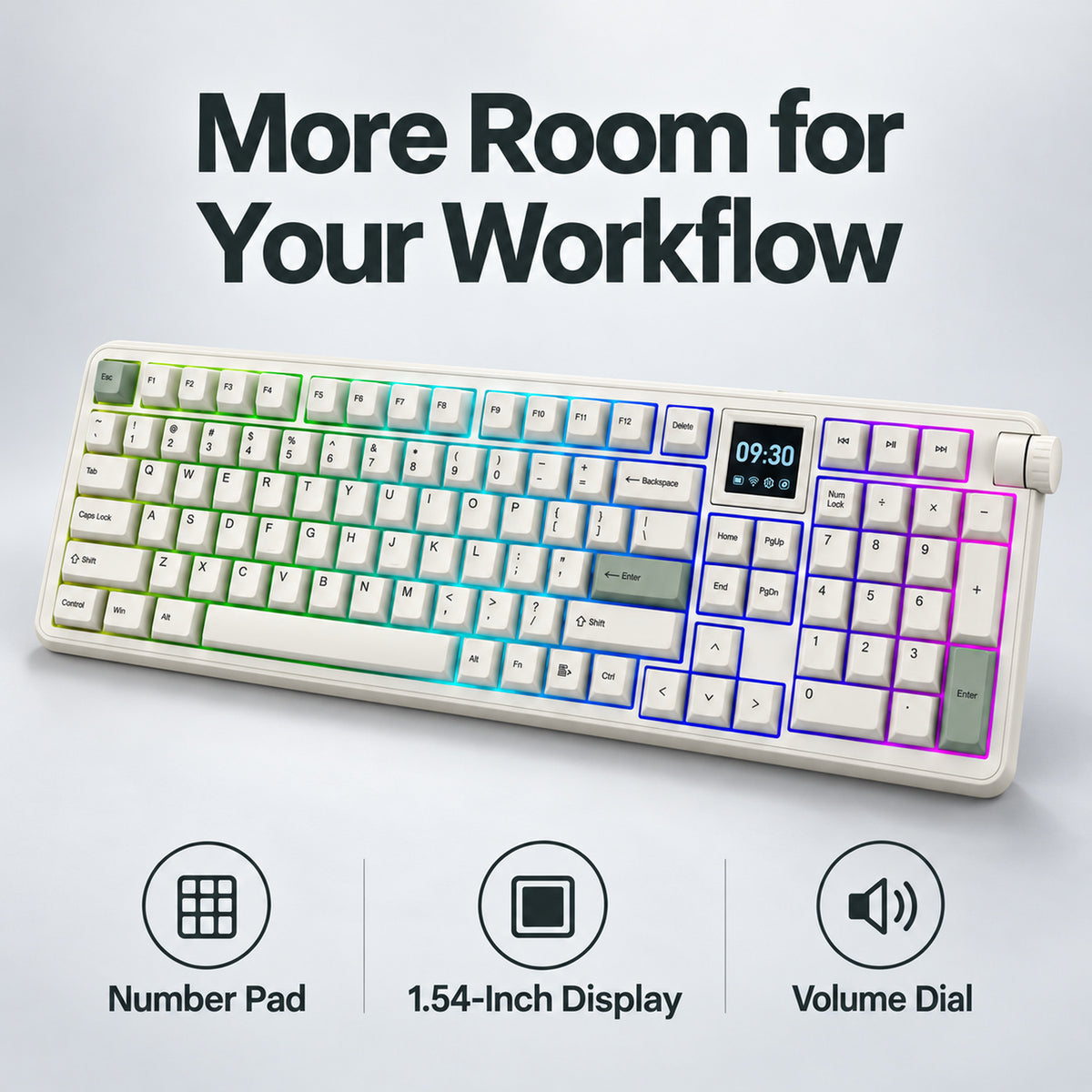 Retro Wireless Mechanical Keyboard with Display and Number Pad, Cream
