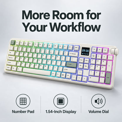 Retro Wireless Mechanical Keyboard with Display and Number Pad, Cream