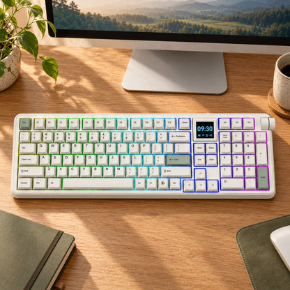 Retro Wireless Mechanical Keyboard with Display and Number Pad, Cream