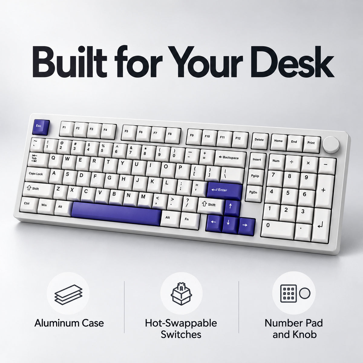 100-Key Aluminum Wireless Mechanical Keyboard, White and Purple