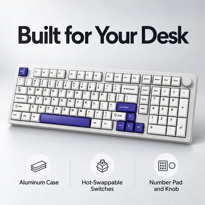 100-Key Aluminum Wireless Mechanical Keyboard, White and Purple