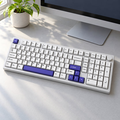 100-Key Aluminum Wireless Mechanical Keyboard, White and Purple